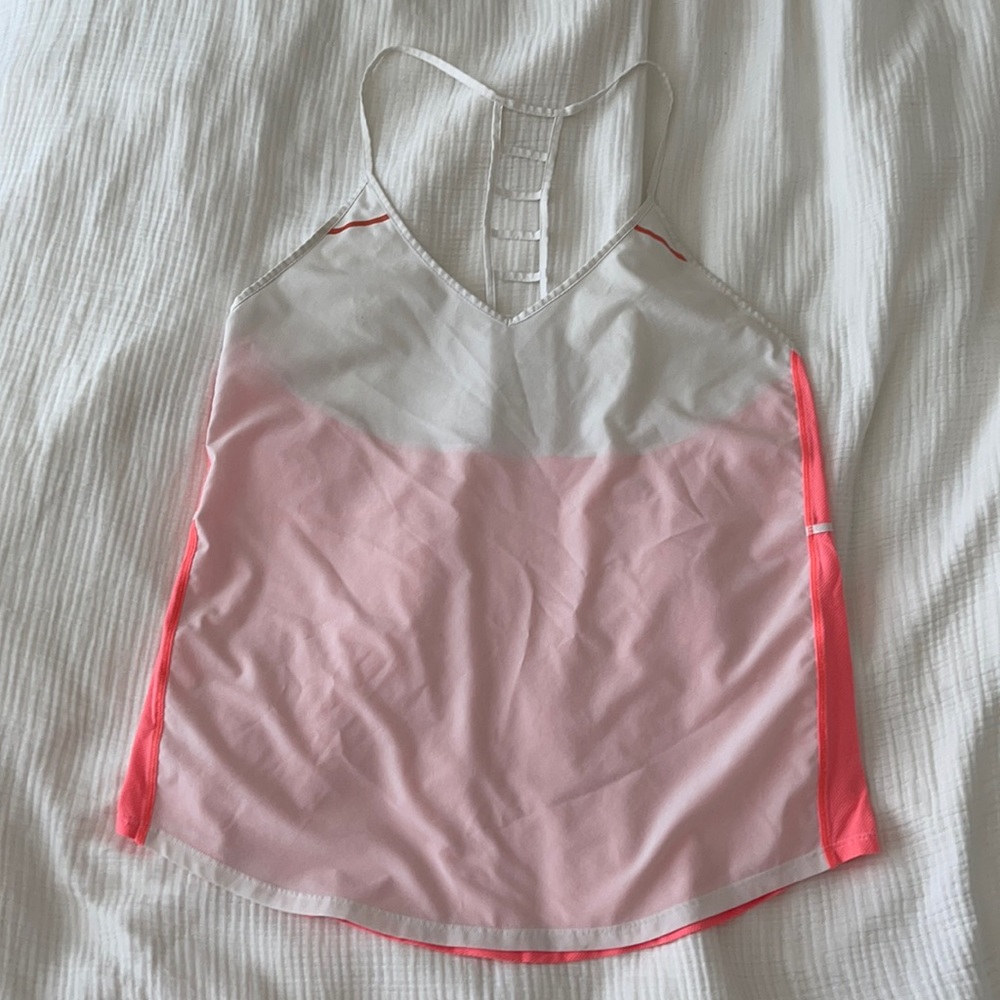 pink/orange neon colorblock tank w/ ladder detail